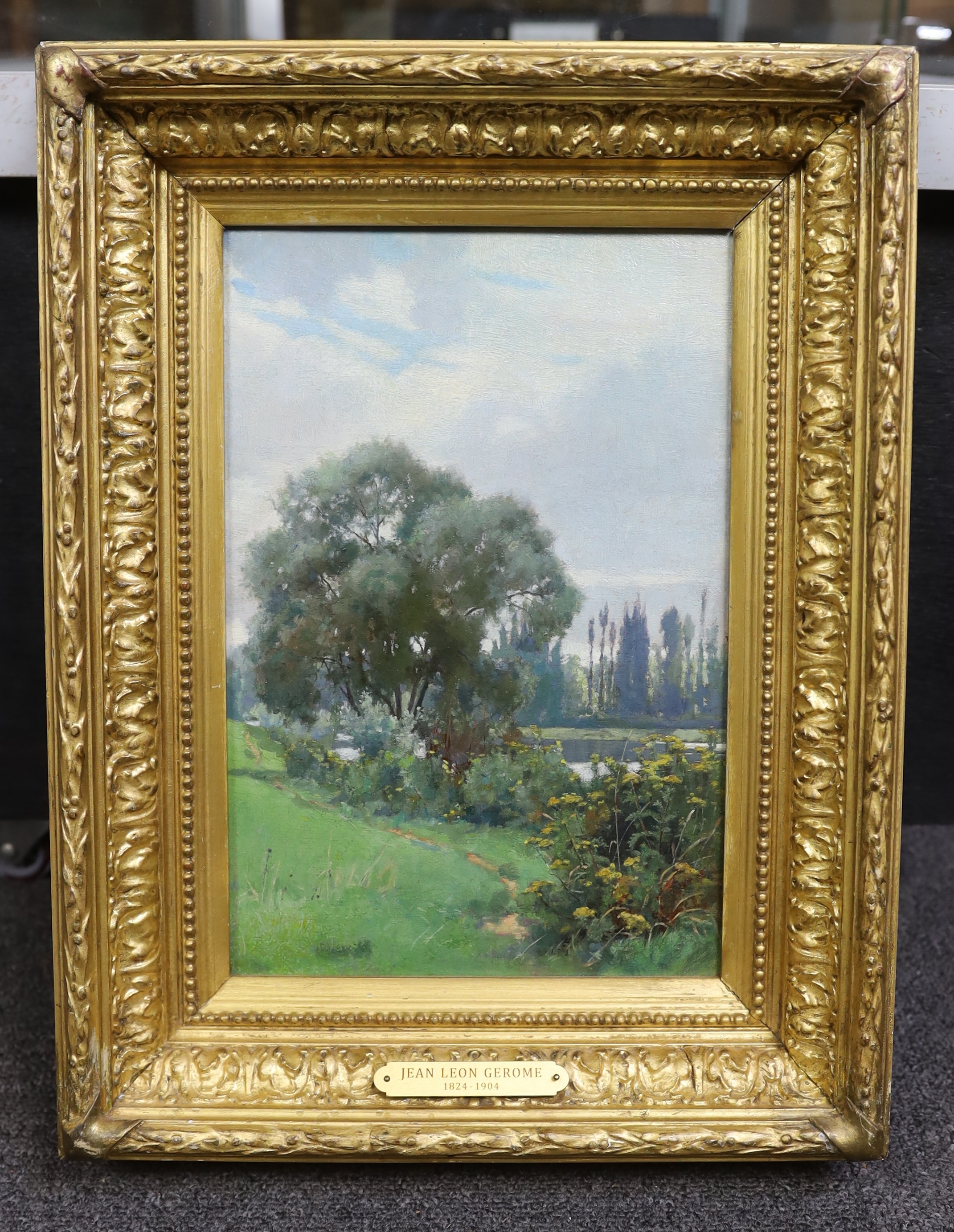 Circle of Jean-Leon Gerome (French, 1824-1904), '...Sur Seine, near Paris', oil on canvas, 30 x 20cm